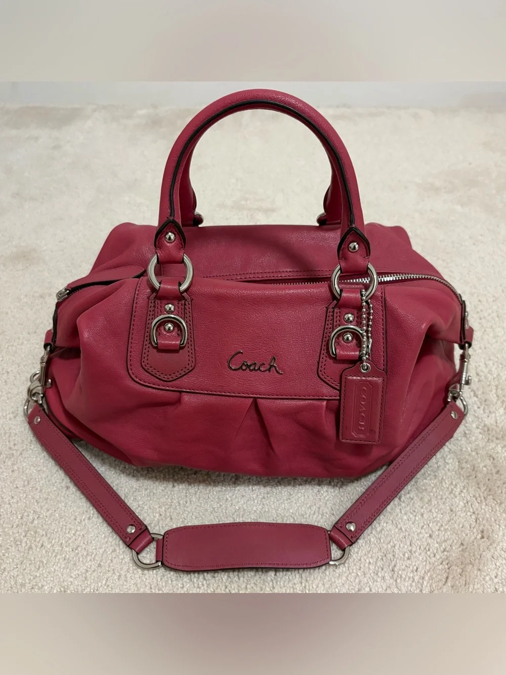 Vintage Coach Ashley Leather Raspberry Pink Satchel with Detachable Strap F15447
